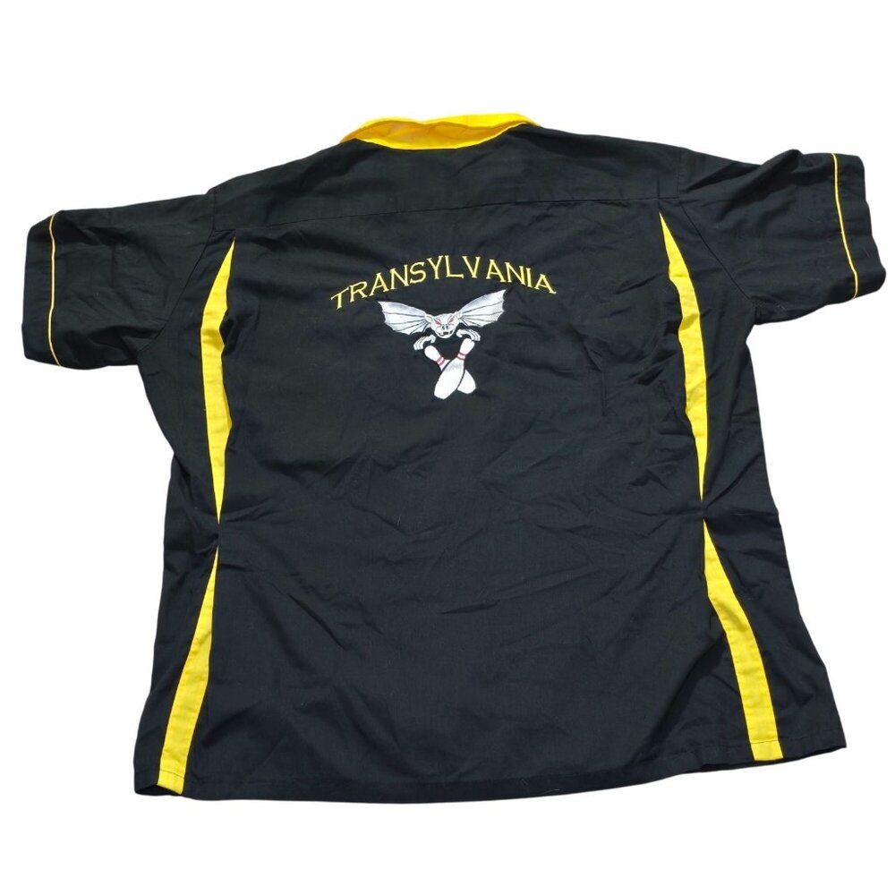 Vintage Embroidered Bowling Shirt Transylvania Drac Dracula Bowl XL Black Yellow